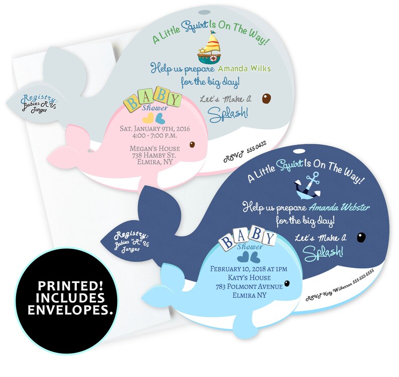 Whale Invitations Boy Or Girl Pink Or Blue Whale Shaped Etsy