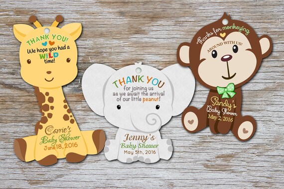 UNIQUE PERSONALIZED BABY SHOWER PARTY FAVOR JUNGLE ANIMALS BIRTHDAY GIFT TAGS