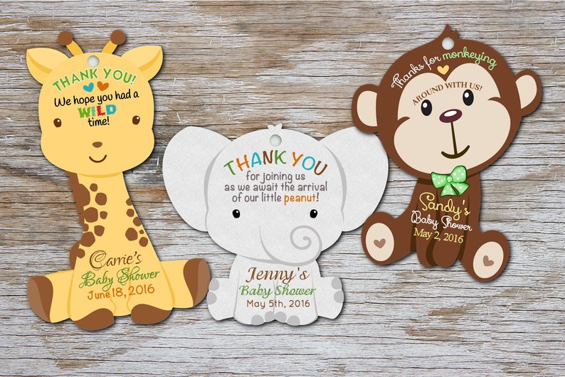 Baby Shower Tags Monkey Giraffe Elephant Thank You Tags Etsy Baby Shower Tags Monkey Giraffe Elephant Thank You Tags Etsy