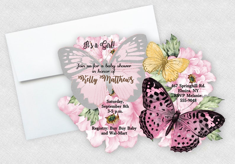 Girl Butterfly Baby Shower Invitations Butterflies Pink Cards Etsy