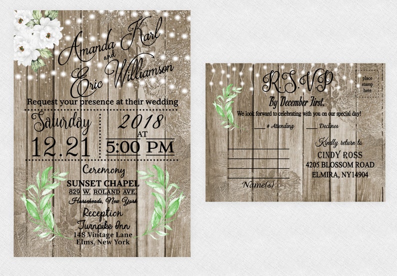 Winter Wedding Invitations Rustic Christmas Wedding Invitation Etsy