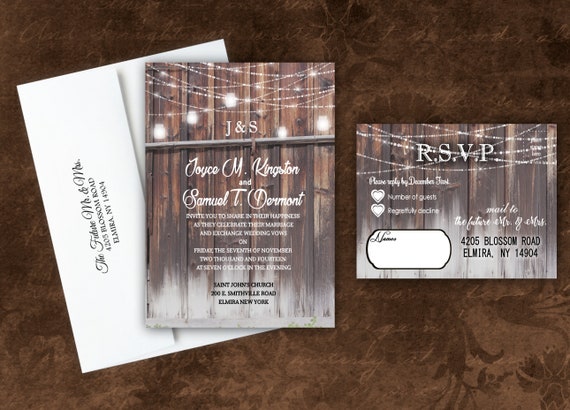 Barn Wedding Invitations Rustic Theme Country Mason Jar Bridal Etsy