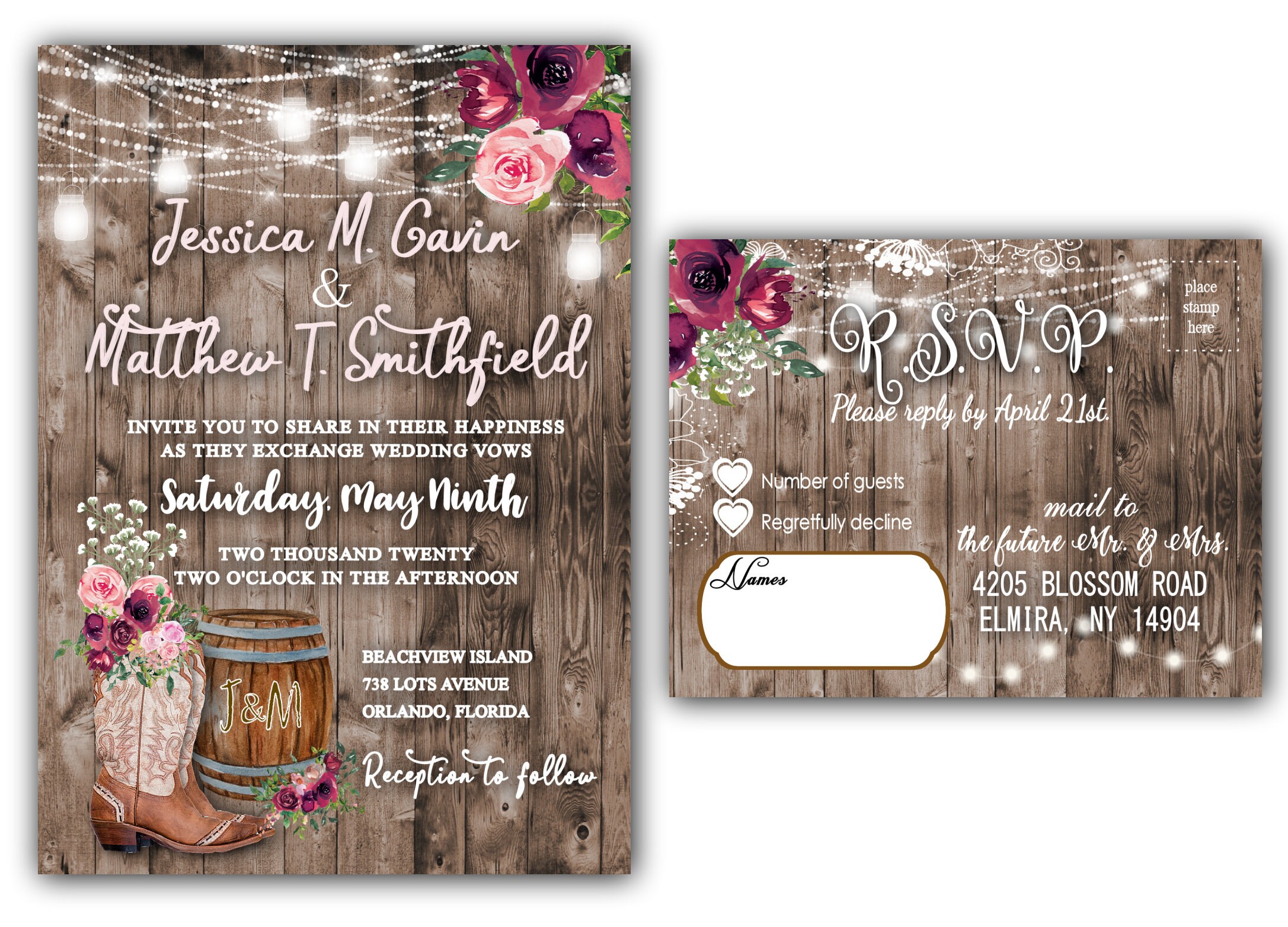 Country Theme Wedding Invitations Personalized and Printed - Etsy