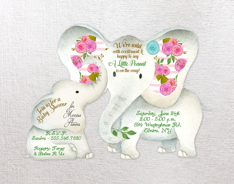 Baby Shower Elephant Invitations Girl Party Invites Shower Etsy