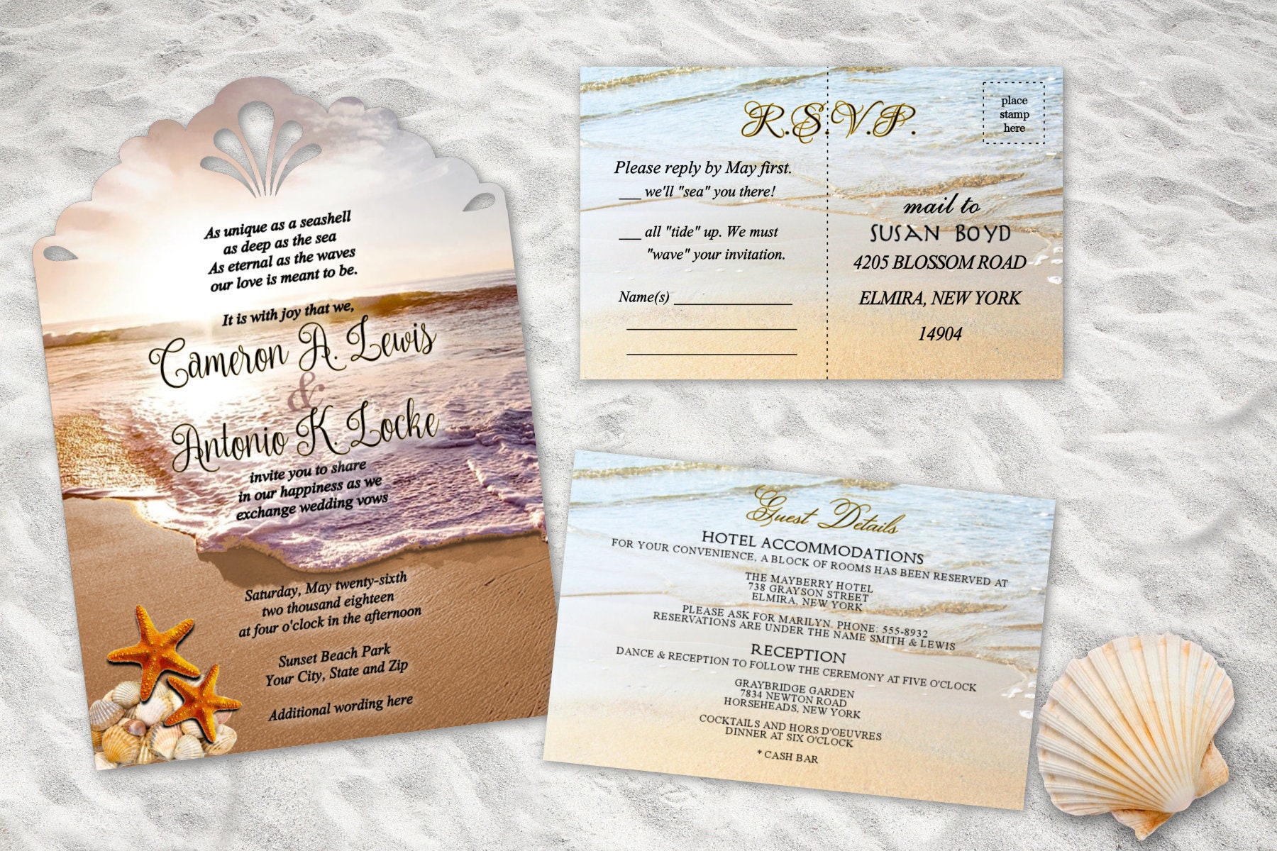 Beach Wedding Invitations Ocean Theme Destination Wedding Etsy