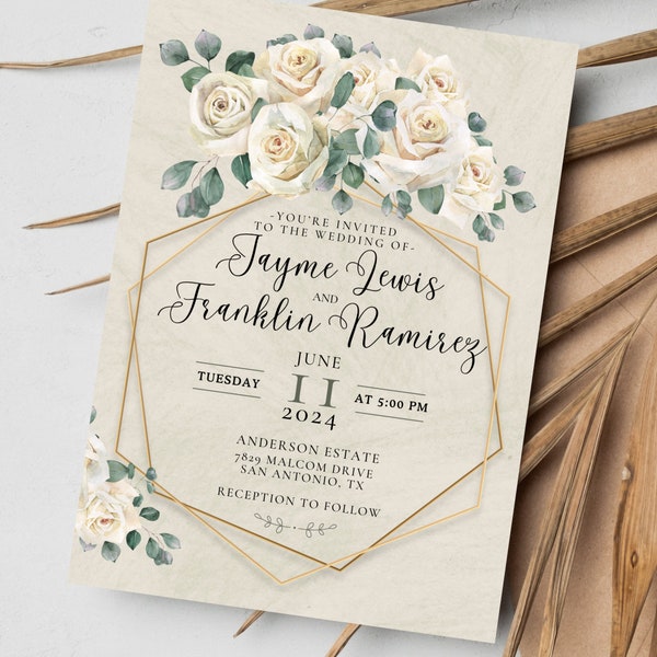 Ivory Rose Wedding Invitations Personalized With Envelopes Personalized Anniversary Invites Elegant Classy Cards for Wedding
