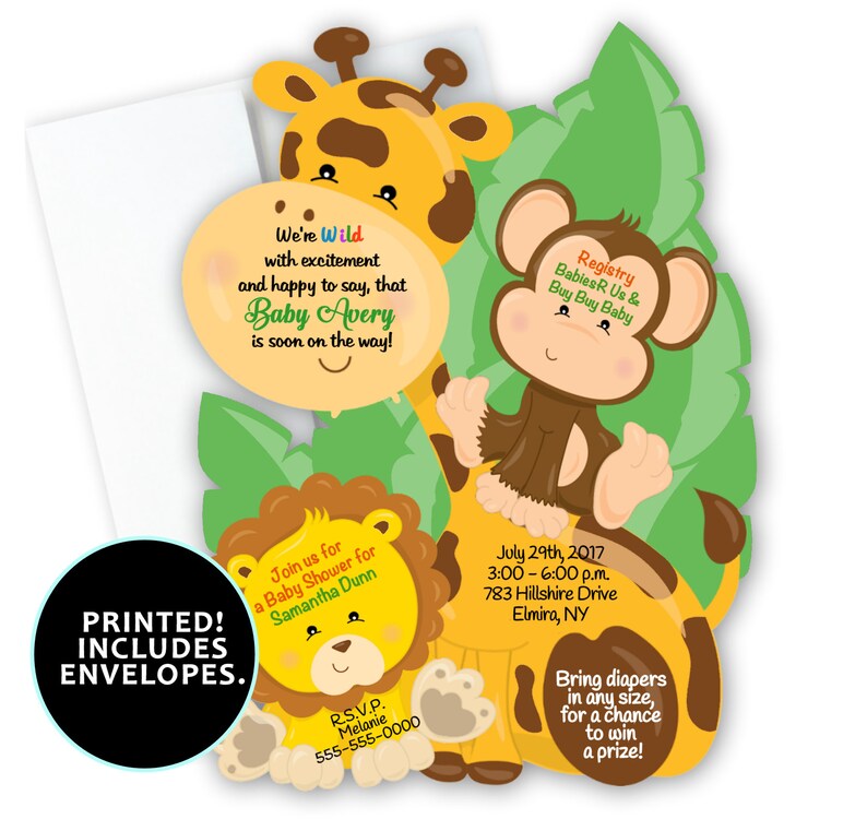 Jungle Safari Baby Shower Invitations Wild One Giraffe Monkey Lion Boy Invitation Birthday Decorations Set Of 20