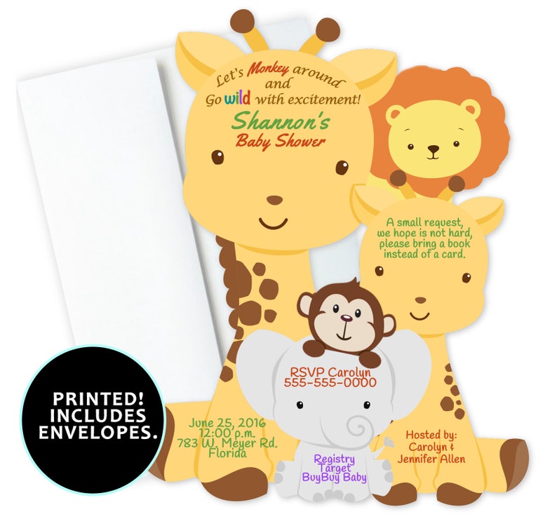 Giraffe Baby Shower Invitations Safari Birthday Invites Etsy