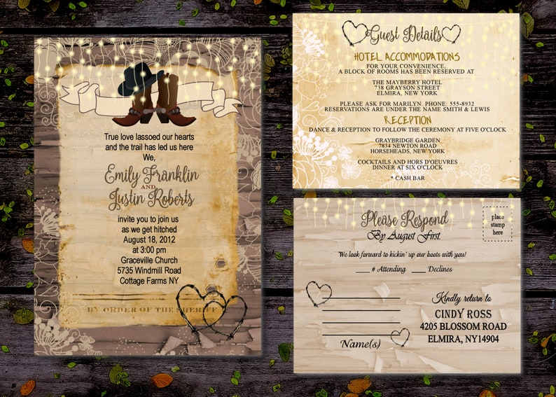 Rustic Wedding Invitations Western Invites Cards Cowboy Boot Etsy