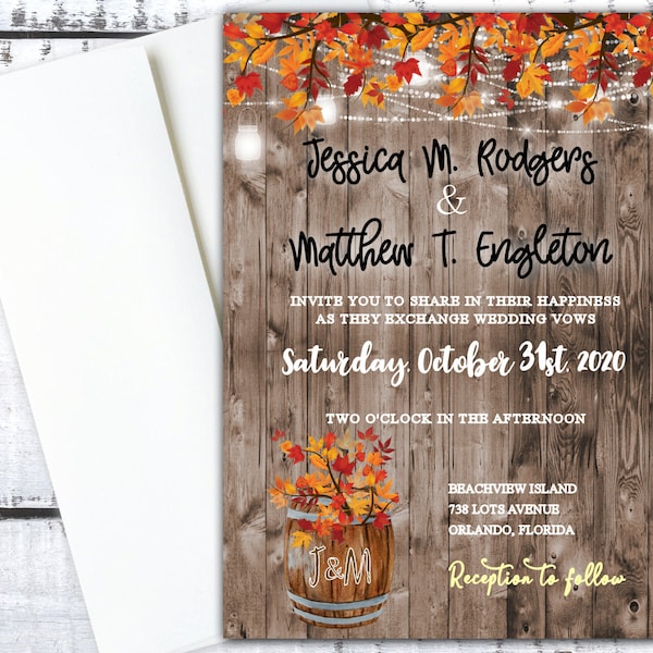 Wedding invitations fall themed bridal shower leaves tree invitation rustic wedding decor