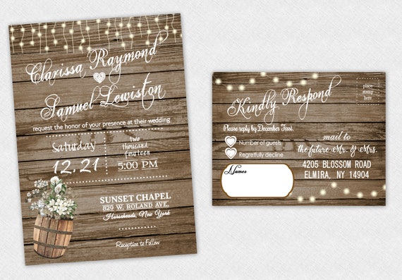 Rustic Wedding Invitations Country Theme Invites Barrel Etsy