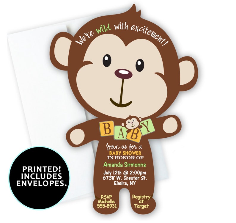 Monkey Baby Shower Invitation Jungle Birthday Party Monkey Etsy