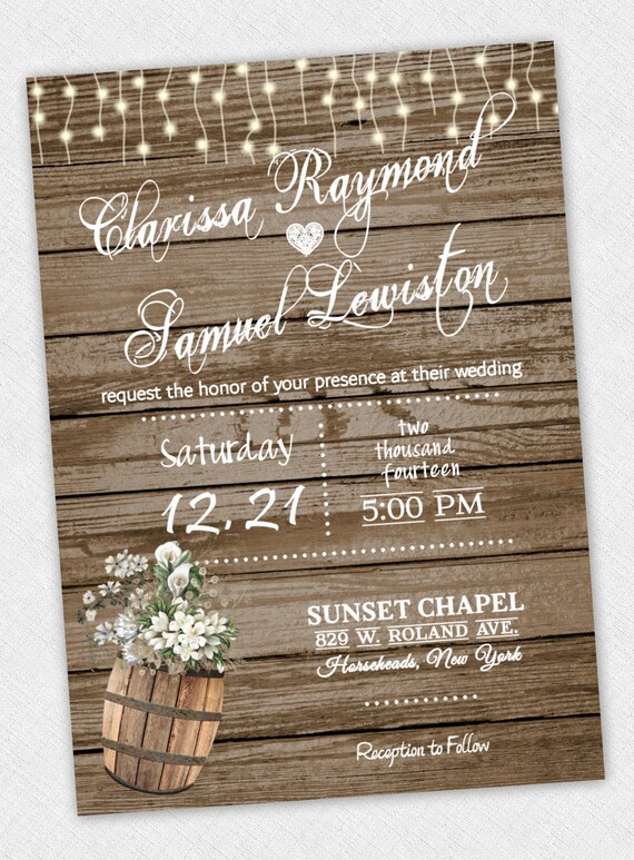 Rustic Wedding Invitations Country Theme Invites Barrel Etsy