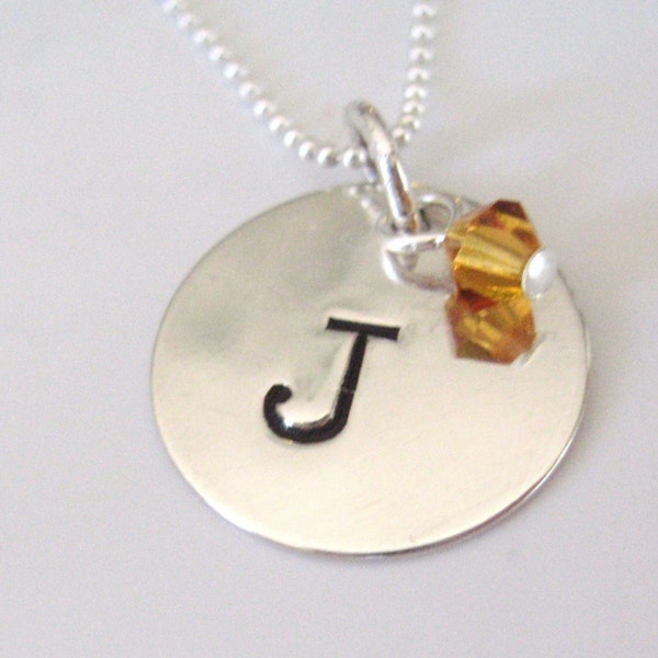 Personalized Custom Hand Stamped Necklace with an Initial and Birthstone - The Jazmyne