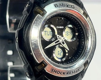 Casio Baby G BG1500A Wristwatch Black Resin Strap Silver Bezel Analog Digital Dial Radio Controlled Atomic Timekeeping 39mm Sports Design