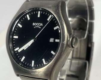 Vintage BOCCIA 39mm T2 Titanium Watch with Black Dial and Grey Titanium finish case