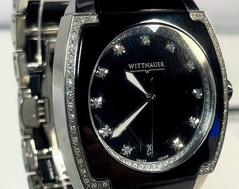 Wittnauer Exclusive A8 Gents Swiss, Diamonds and Jet Black Ceramic, Sapphire Crystal, Dress Watch. 39mm x 53mm
