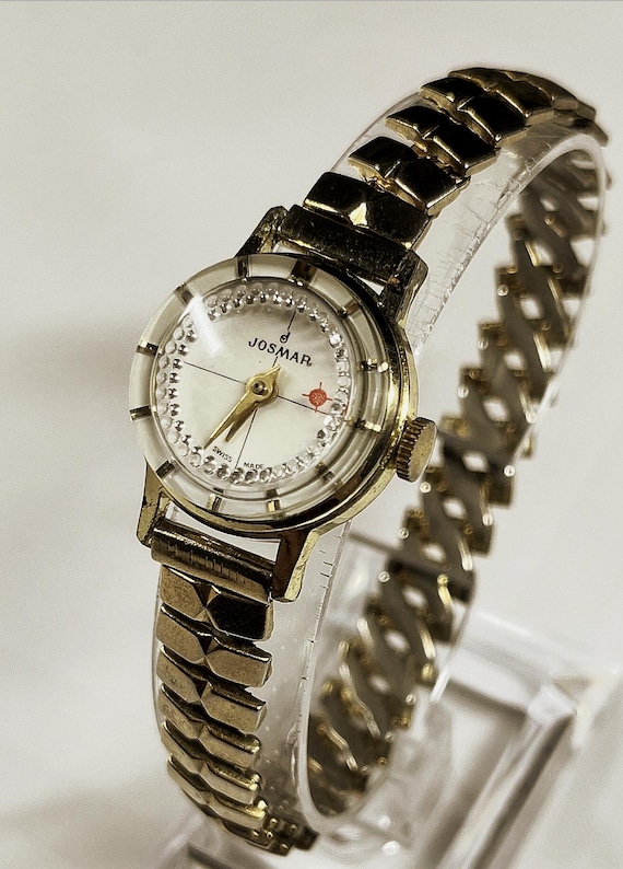 vintage Josmar Swiss-made jeweled mechanical ladies' wristwatch. Josmar Watch SA was a Swiss company founded in 1917.