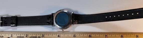 Epson 32mm Extremely rare Vintage quartz wristwatch on a black leather strap unique blue face Epson design knurled bezel edge. New battery View 3