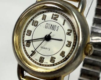 Gitano 25mm "Gypsy Bambino" White Dial Gold-tone Quartz vintage wristwatch. New Battery.