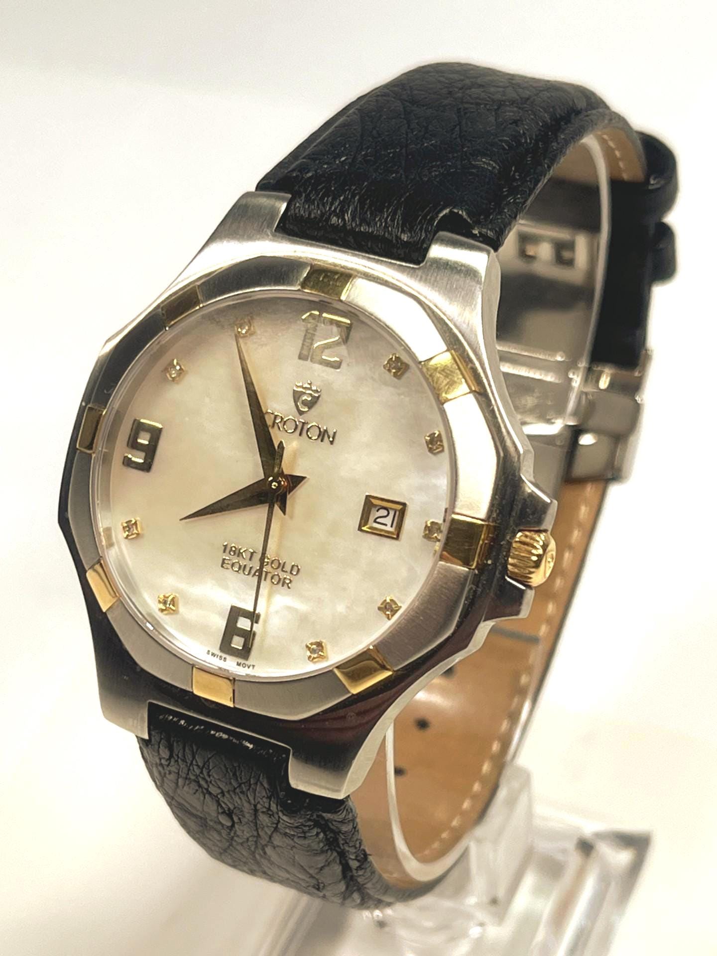Ladies Croton Watch 18k Gold Equator Swiss Quartz Water Resistant #54 Croton Equator 18k Gold / Stainless Ladies Watch - Mother of  main image 3