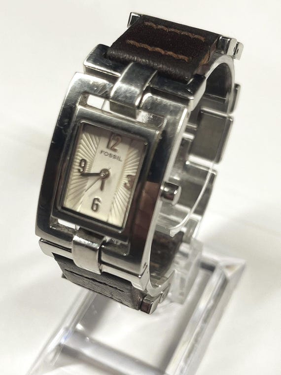 Rare Fossil ladies rectangular black dial stainless steel watch NEW BATTERY Fossil Women main image 3