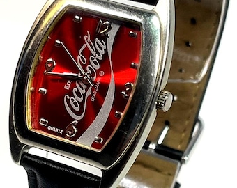 Coca-Cola collectible 32mm Stainless Tonneau watch. Red Metallic Gloss Logo. New Battery. Circa 2002*
