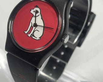 QSP/BMG 34mm Collectible vintage RCA Nipper dog quartz watch with the iconic Nipper mascot. New Battery Installed.