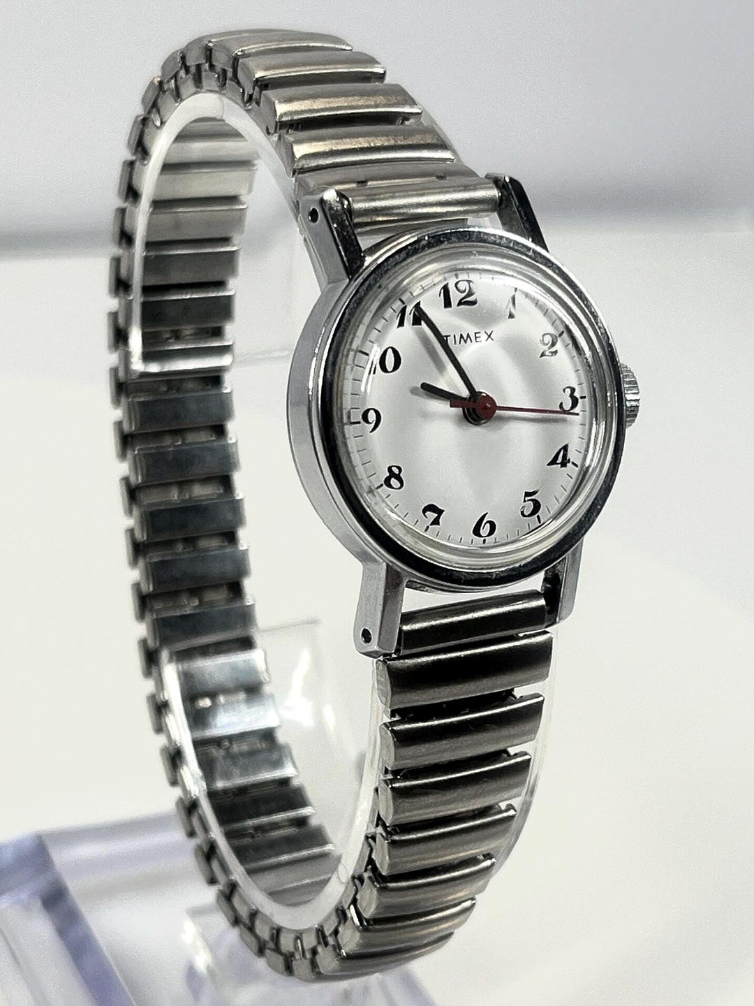 Timex 25mm Mechanical Silver Tone Watch Round White Dial  display picture 2