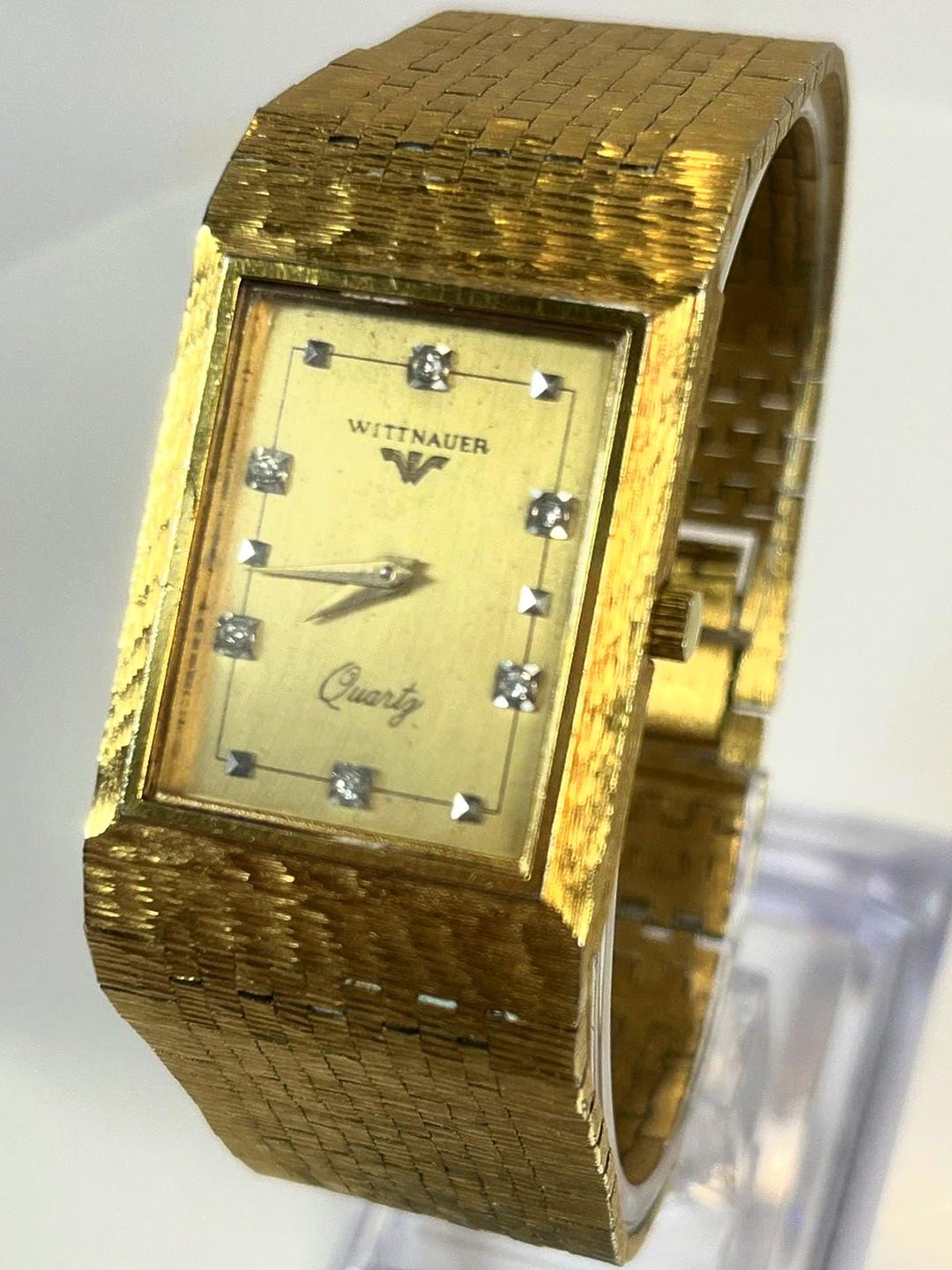 Wittnauer Vintage Rectangular Quartz Watch Gold Bark Texture Integrated ...
