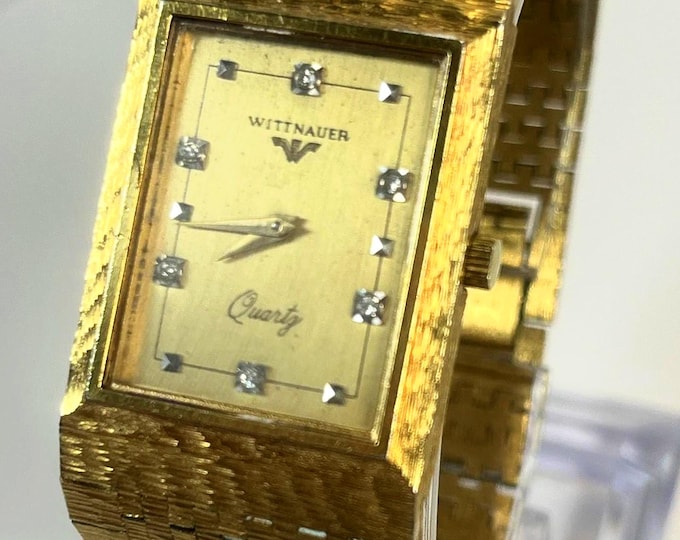 Wittnauer Vintage Rectangular Quartz Watch Gold Bark Texture Integrated ...