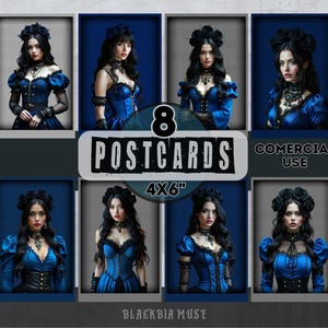 Victorian Blue Postkarten Set 8 BlackBia Muse Kommerzielle Nutzung Kunstkarten Retro Geschenk Schreibwaren