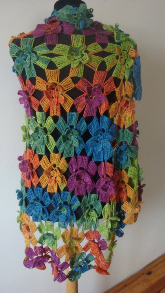 Items similar to Multi colored long shawl/capelet/warmer/stole/scarf ...