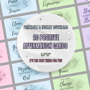 Juego de tarjetas de autocuidado, 20 tarjetas en 4 colores, mensajes positivos, herramientas de mindfulness, minimalista, descarga digital instantánea.