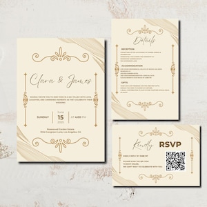 Minimalist Editable Wedding Invitation Set | Instant Download | RSVP + Details Cards | Modern Chic Printable Editable Template