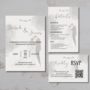 Modern Wedding Invitation Set | Editable Silhouette Invite Template | Instant Download | RSVP & Details Cards | Printable Wedding Card Set