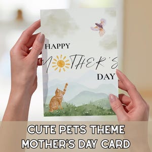 Cute Mother’s Day Card Set | Cat, Bunny & Butterfly Designs | Printable Digital Card | Instant Digital Download