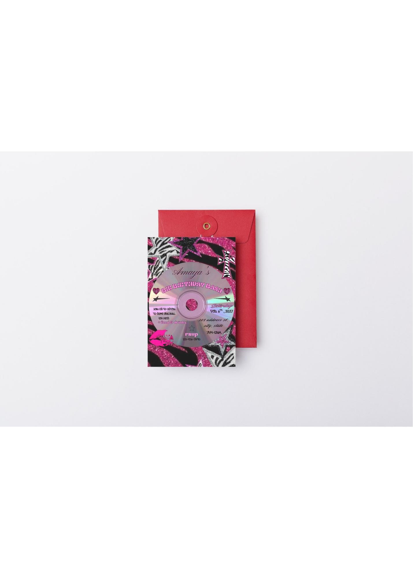 Y2K CD Zebra Pink Birthday Invitation | Retro Teen Party, Editable ...
