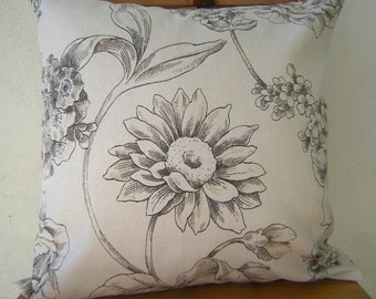 Beige Brown Floral Printed Cushion Cover 16"x16"/ Pillow Cover 16"x16"