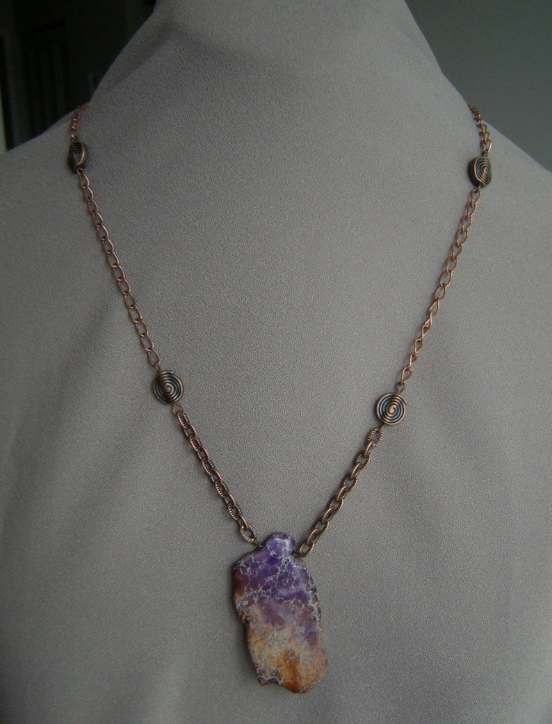 Copper Chained Purple Brown Dyed Jasper Necklace/Purple Dyed Jasper Pendant image 5