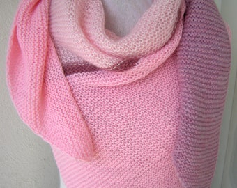 Asymmetric Triangle Wrap/ Knitted Light Pink Baby Pink Lilac Dusty Rose Acrylic Shawl/ Knitted Neck Warmer