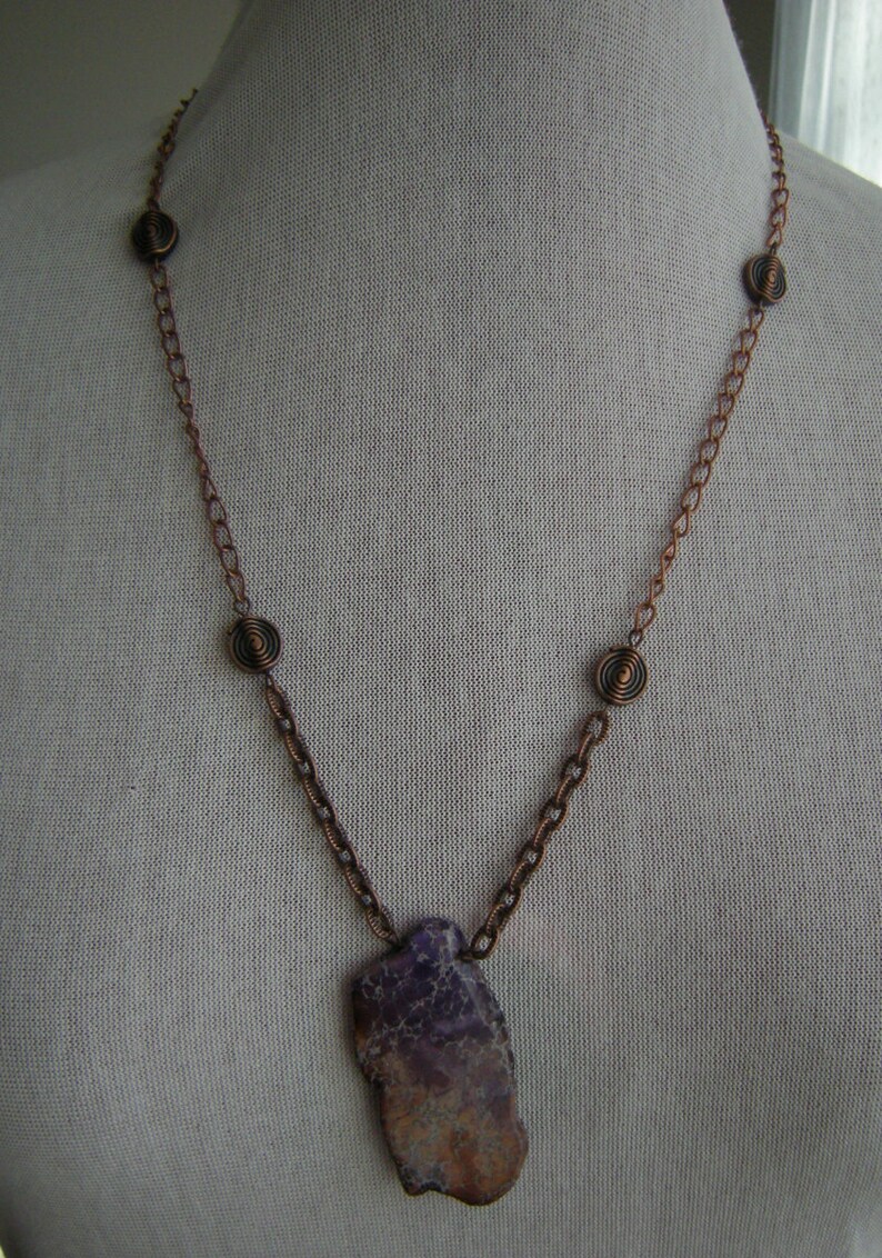 Copper Chained Purple Brown Dyed Jasper Necklace/Purple Dyed Jasper Pendant image 3