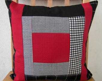 Red White Black Plaid Cushion Cover 14"x14"/ Pillow Cover