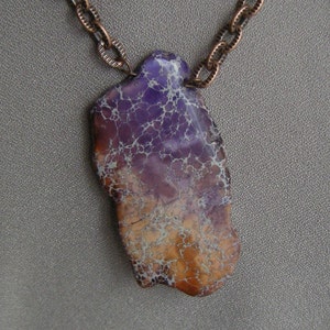 Copper Chained Purple Brown Dyed Jasper Necklace/Purple Dyed Jasper Pendant image 1