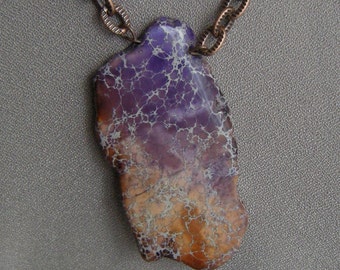 Copper Chained Purple Brown Dyed Jasper Necklace/Purple Dyed Jasper Pendant