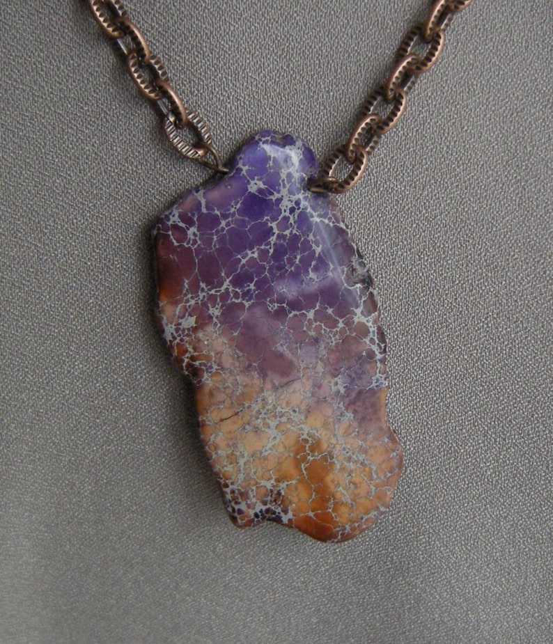 Copper Chained Purple Brown Dyed Jasper Necklace/Purple Dyed Jasper Pendant image 1