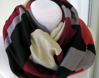 Black Red Grey Golden Burgundy Printed Double Infinity Scarf