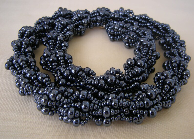 Gunmetal Beaded Necklace/ Gunmetal Double Spiral Rope/ Etsy