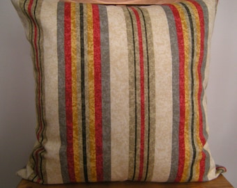 Red Beige Yellow Grey Striped Cushion Cover 16"x16'