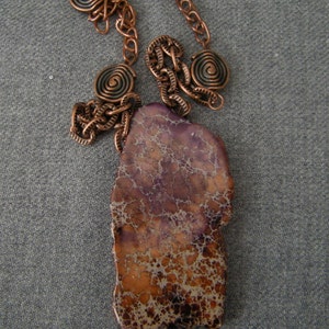 Copper Chained Purple Brown Dyed Jasper Necklace/Purple Dyed Jasper Pendant image 4